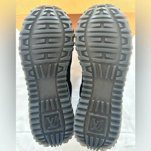 Louis Vuitton Black Suede & Monogram Low-Top Sneakers with Gold Accent - Picture 8 of 16